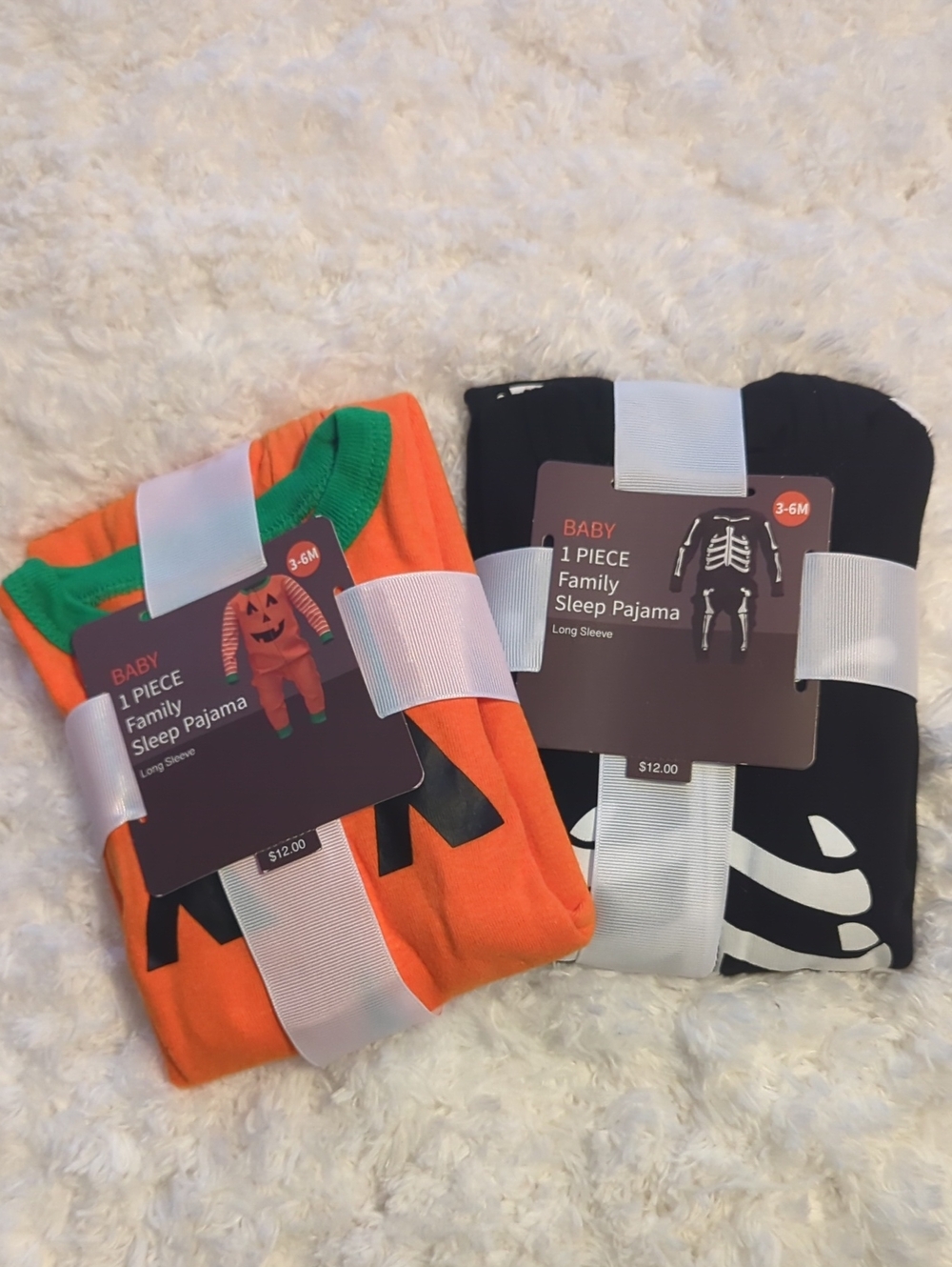 Skeleton & Pumpkin 1 Piece Long Sleeved Sleep Pajamas, Baby Sz 3-6M, NWT
